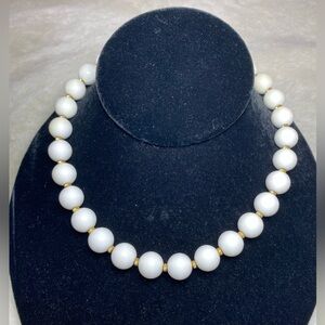 Monet Vintage White & Gold Beaded Collar Necklace 14in